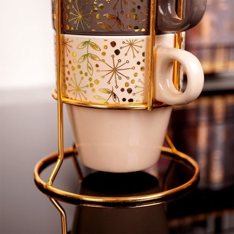 Kubki porcelanowe do kawy herbaty ze stojakiem 230 ml zestaw kubków 4 sztuki EXCELLENT HOUSEWARE 139235