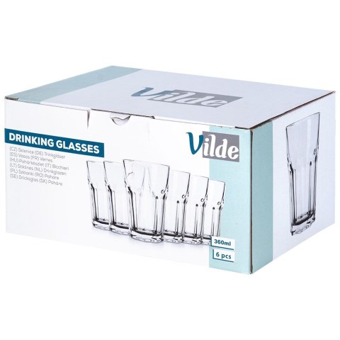 Szklanki do napojów zimnych wysokie 360ml 6 sztuk zestaw szklanek VILDE 139615