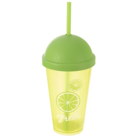 Kubek plastikowy z pokrywką i słomką 450 ml na lemoniadę zielony ORION 121787