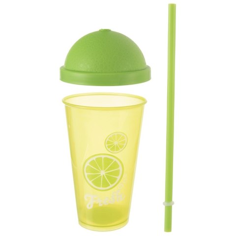 Kubek plastikowy z pokrywką i słomką 450 ml na lemoniadę zielony ORION 121787