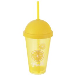 Kubek plastikowy z pokrywką i słomką 450 ml na lemoniadę żółty ORION 121785