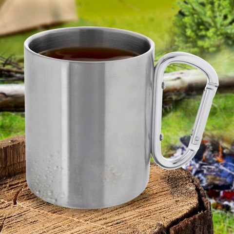 Kubek turystyczny metalowy stalowy z karabińczykiem survival 350 ml ORION 112441
