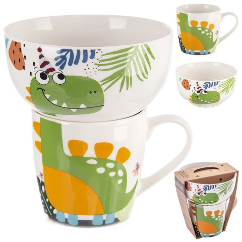 Kubek z miseczką do zupy dla dziecka dzieci porcelanowy dinozaur 2 ele. ORION 129642