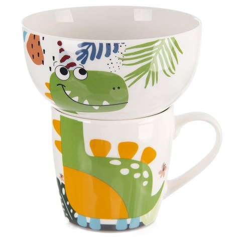 Kubek z miseczką do zupy dla dziecka dzieci porcelanowy dinozaur 2 ele. ORION 129642