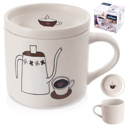 Kubek z pokrywką i uchem porcelanowy 420 ml biały ORION 129633