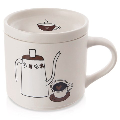 Kubek z pokrywką i uchem porcelanowy 420 ml biały ORION 129633