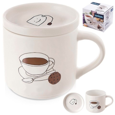 Kubek z pokrywką i uchem porcelanowy 420 ml biały ORION 129634
