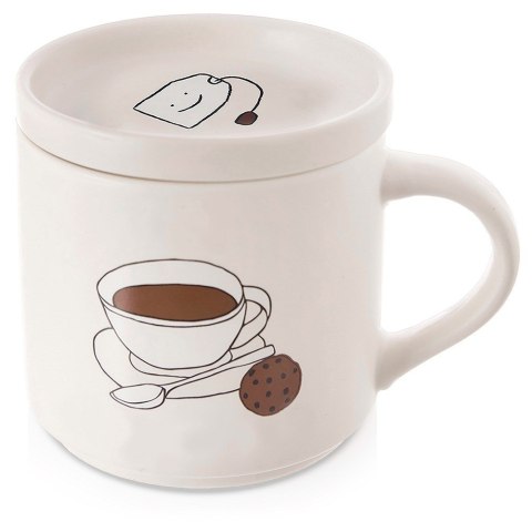 Kubek z pokrywką i uchem porcelanowy 420 ml biały ORION 129634