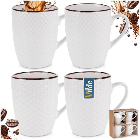 Kubki ceramiczne do kawy herbaty białe 400 ml zestaw kubków 4 sztuki VILDE 139674