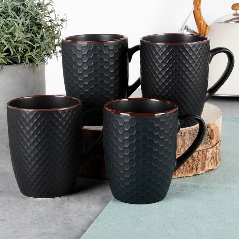 Kubki ceramiczne do kawy herbaty czarne 400 ml zestaw kubków 4 sztuki VILDE 139673