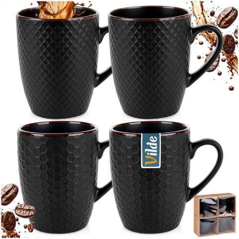 Kubki ceramiczne do kawy herbaty czarne 400 ml zestaw kubków 4 sztuki VILDE 139673