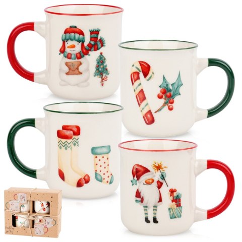 Kubki porcelanowe do kawy herbaty świąteczne 200 ml zestaw kubków 4 sztuki EXCELLENT HOUSEWARE 139747