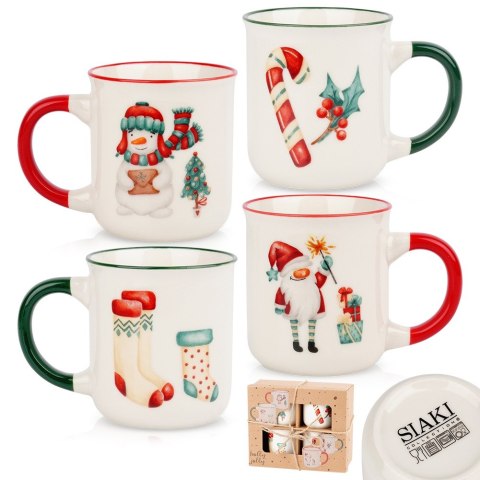 Kubki porcelanowe do kawy herbaty świąteczne 200 ml zestaw kubków 4 sztuki EXCELLENT HOUSEWARE 139747