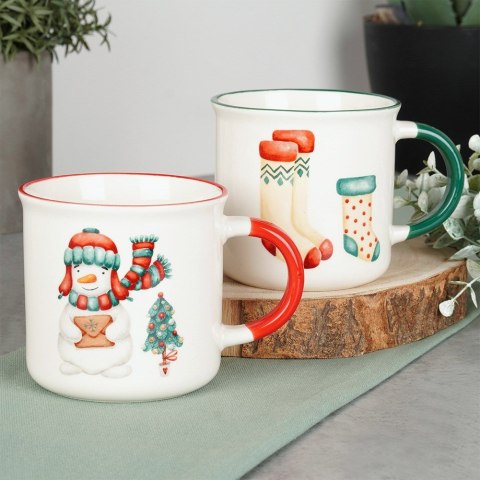 Kubki porcelanowe do kawy herbaty świąteczne 380 ml zestaw kubków 2 sztuki EXCELLENT HOUSEWARE 139703