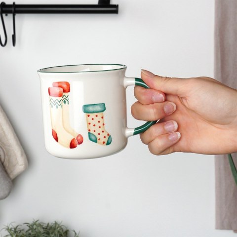 Kubki porcelanowe do kawy herbaty świąteczne 380 ml zestaw kubków 2 sztuki EXCELLENT HOUSEWARE 139703