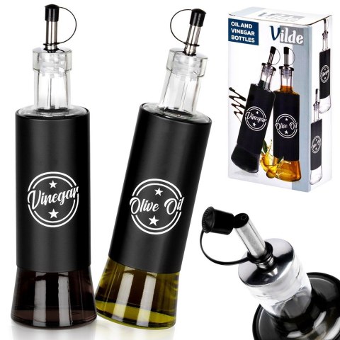 Butelki na oliwę i ocet do oliwy octu szklane czarne 300ml 2 szt VILDE 229128