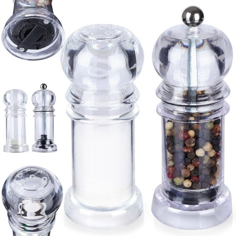Młynek ręczny do pieprzu przypraw i solniczka akrylowy zestaw 2-ele ALPINA 259265