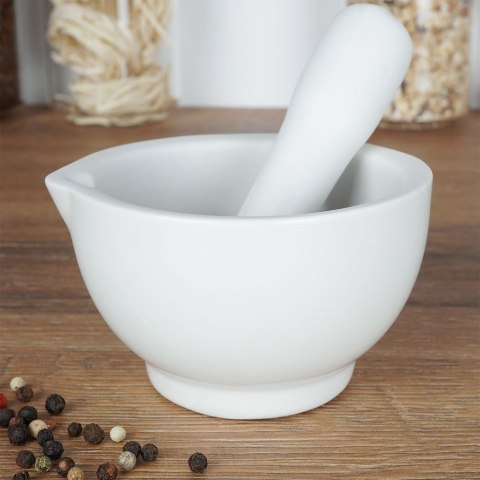 Moździerz kuchenny do przypraw leków ucierania ziół ceramiczny biały ALPINA 259266