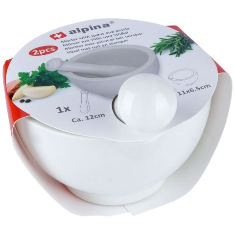 Moździerz kuchenny do przypraw leków ucierania ziół ceramiczny biały ALPINA 259266