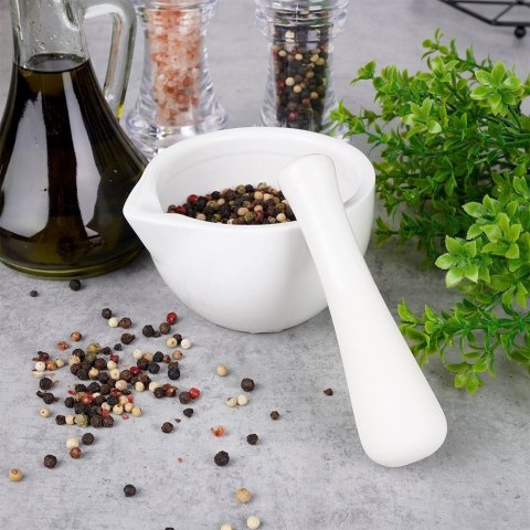 Moździerz kuchenny do przypraw leków ucierania ziół porcelanowy biały EXCELLENT HOUSEWARE 259319