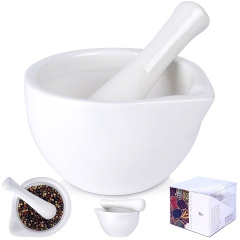 Moździerz kuchenny do przypraw ziół leków porcelanowy biały EXCELLENT HOUSEWARE 259318