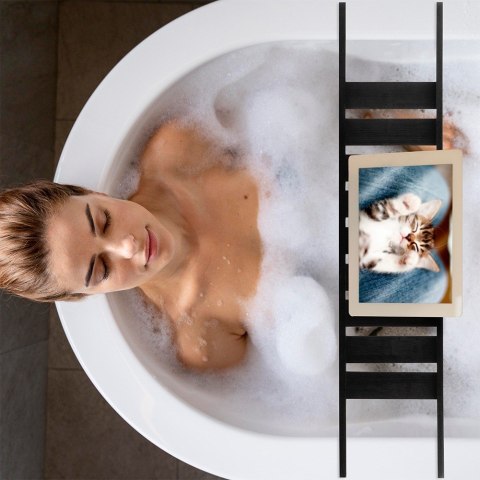 Półka łazienkowa na wannę bambusowa czarna 68 cm BATHROOM SOLUTIONS 567007