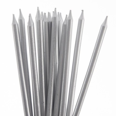 Świeczki z wosku do tortu na tort srebrne długie 14.5cm zestaw 12 szt ORION 822262