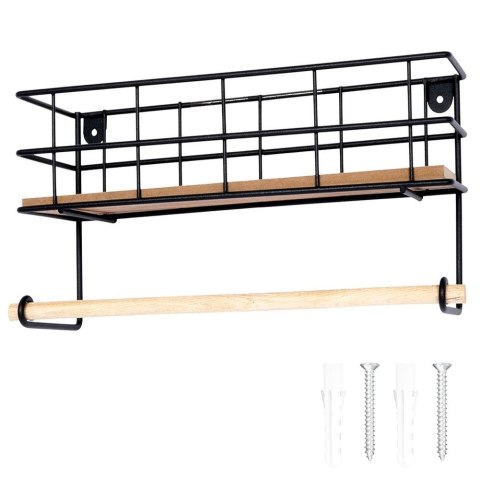 Wieszak uchwyt na ręcznik papierowy ścienny półka kuchenna czarny VILDE 569383