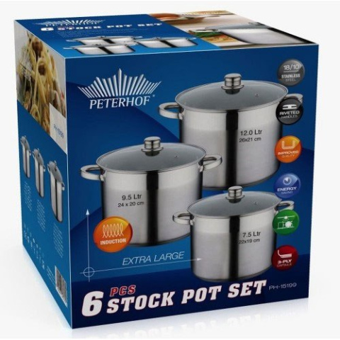GARNKI 6 ELE STOCK POT PETERHOF ALDEN 12L / 9.5L / 7.5L PH-15199 GARNKI 6 ELE STOCK POT PETERHOF ALDEN 12L / 9.5L / 7.5L PH-15199