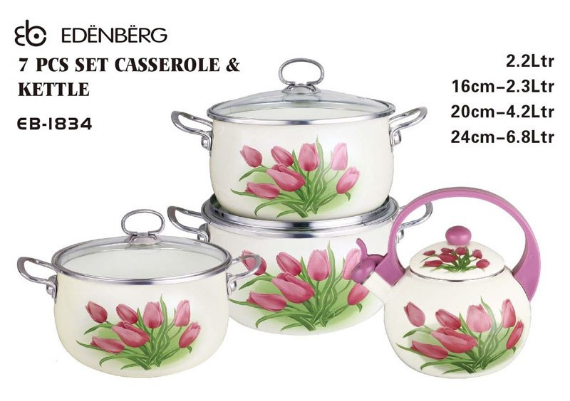GARNKI EMALIOWANE EDENBERG TULIPAN 7 ELE EB-1834 GARNKI EMALIOWANE EDENBERG TULIPAN 7 ELE EB-1834
