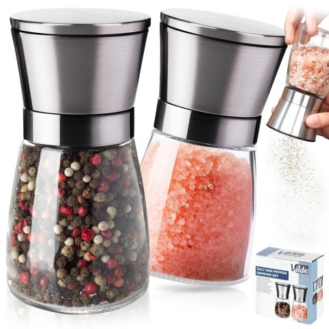 Młynek ręczny do pieprzu i soli przypraw szklany młynki ręczne 2-ele VILDE 259608