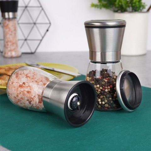 Młynek ręczny do pieprzu i soli przypraw szklany młynki ręczne 2-ele VILDE 259608