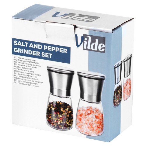 Młynek ręczny do pieprzu i soli przypraw szklany młynki ręczne 2-ele VILDE 259608