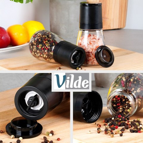 Młynki do pieprzu i soli przypraw młynek ręczny szklany 2-ele VILDE 259607