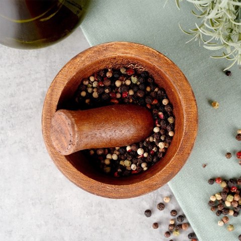 Moździerz kuchenny do przypraw leków ucierania ziół drewniany EXCELLENT HOUSEWARE 259691