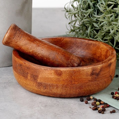 Moździerz kuchenny do przypraw ziół leków drewniany EXCELLENT HOUSEWARE 259692