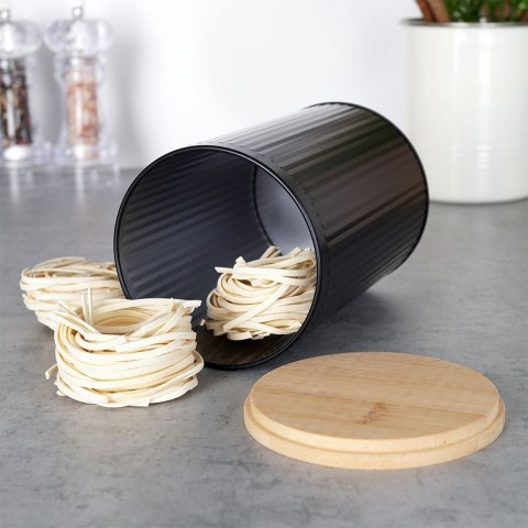 Pojemnik kuchenny na żywność jedzenie czarny z bambusową pokrywką 1L VILDE 259237