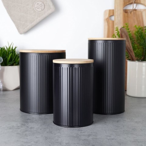 Pojemnik kuchenny na żywność jedzenie czarny z bambusową pokrywką 1L VILDE 259237