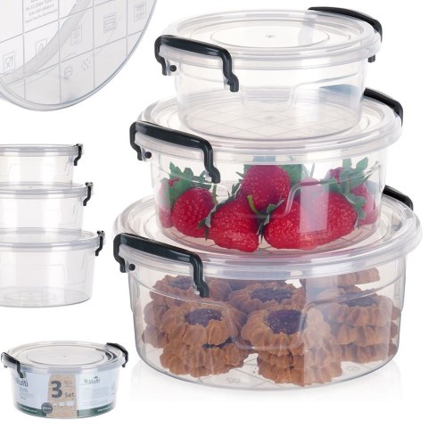 Pojemniki plastikowe na żywność z pokrywką 0.6/1.2/2.1L pojemnik 3szt ORION 126023