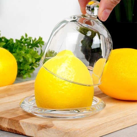 Pojemnik na cytrynę owoce owoc szklany z kloszem pokrywką pokrywą VILDE 229191