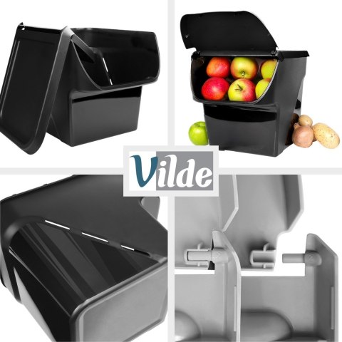 Pojemnik na warzywa i owoce ziemniaki cebulę z pokrywą czarny 13L VILDE 730510-C