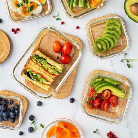 Pojemnik na żywność szklany z bambusową pokrywką i uszczelką naczynie żaroodporne ARIZONA 1.4L NAVA 10-143-213