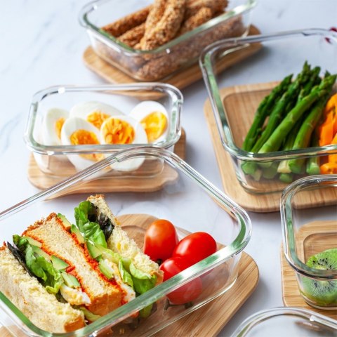 Pojemnik na żywność szklany z bambusową pokrywką i uszczelką naczynie żaroodporne ARIZONA 300 ml NAVA 10-143-200