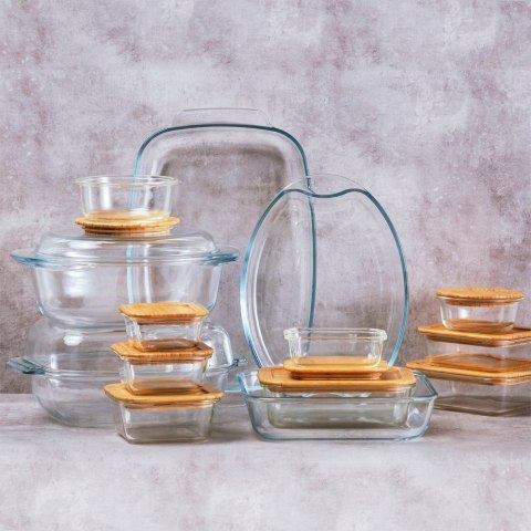 Pojemnik na żywność szklany z bambusową pokrywką i uszczelką naczynie żaroodporne ARIZONA 300 ml NAVA 10-143-200