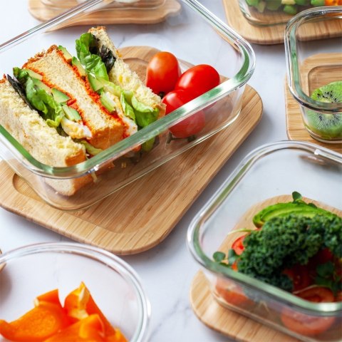 Pojemnik na żywność szklany z bambusową pokrywką i uszczelką naczynie żaroodporne ARIZONA 300 ml NAVA 10-143-210