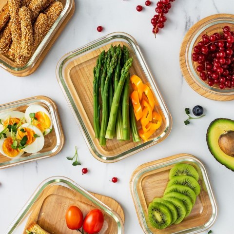 Pojemnik na żywność szklany z bambusową pokrywką i uszczelką naczynie żaroodporne ARIZONA 400 ml NAVA 10-143-220