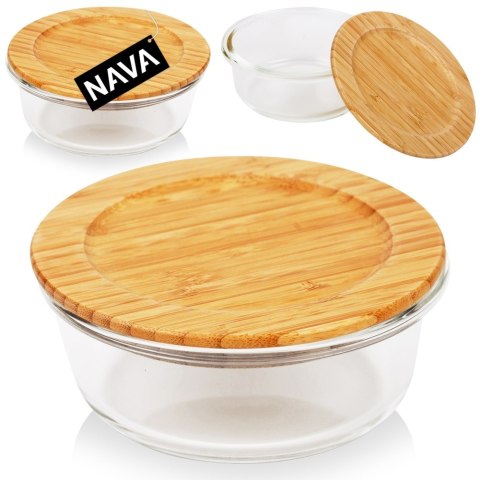 Pojemnik na żywność szklany z bambusową pokrywką i uszczelką naczynie żaroodporne ARIZONA 400 ml NAVA 10-143-220