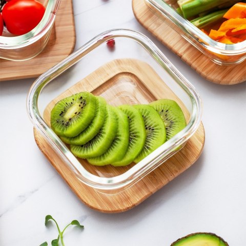 Pojemnik na żywność szklany z bambusową pokrywką i uszczelką naczynie żaroodporne ARIZONA 450 ml NAVA 10-143-211