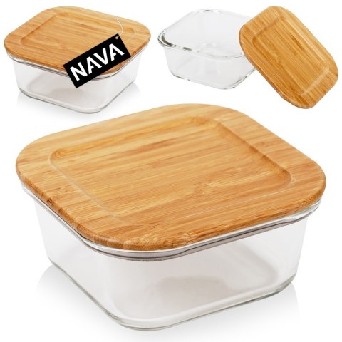 Pojemnik na żywność szklany z bambusową pokrywką i uszczelką naczynie żaroodporne ARIZONA 450 ml NAVA 10-143-211
