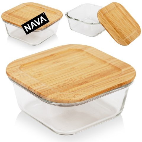Pojemnik na żywność szklany z bambusową pokrywką i uszczelką naczynie żaroodporne ARIZONA 750 ml NAVA 10-143-212